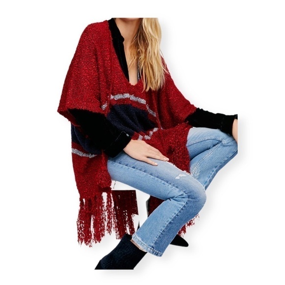 Free People Juno Stripe Bouncle Poncho. - Picture 1 of 6